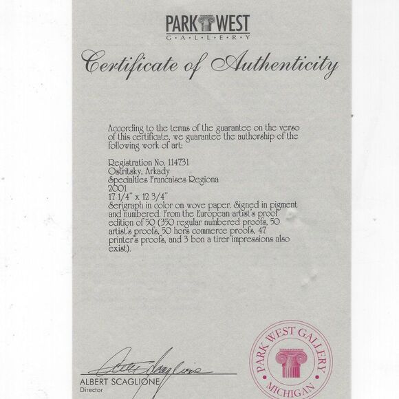 "Specialties Francaises Regiona" by Arkady Ostritsky Serigraph - Picture 7 of 8